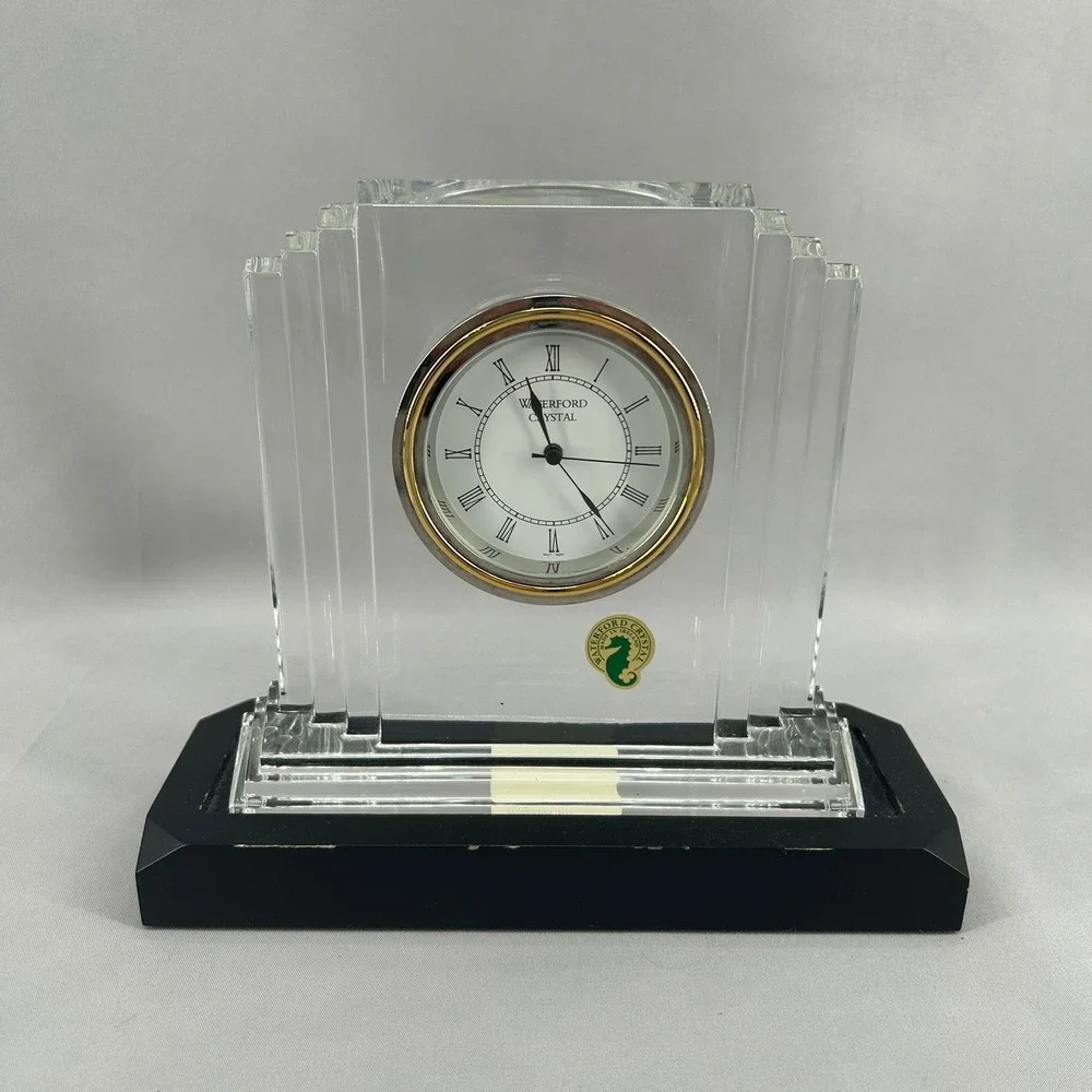 Waterford Crystal Metropolitan Desk Clock Art Deco Lead Crystal Made in Ireland